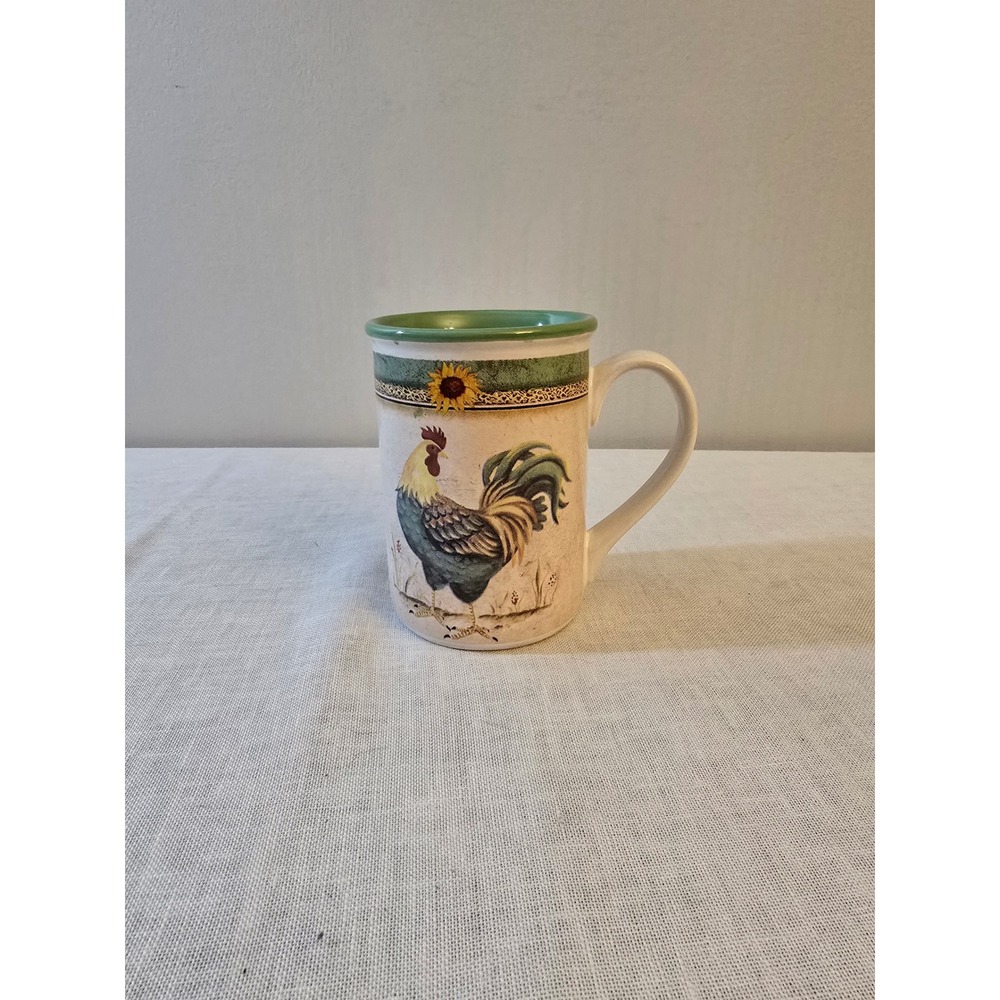 Gibson Everyday Mug Rooster Sunflower Green Cream Farmhouse OS Excellent